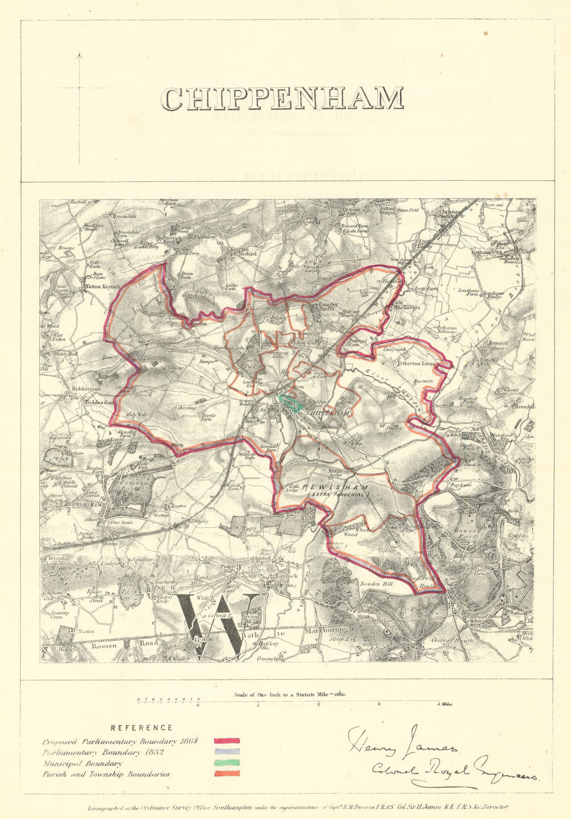 Chippenham, Wiltshire. JAMES. Parliamentary Boundary Commission 1868 old map